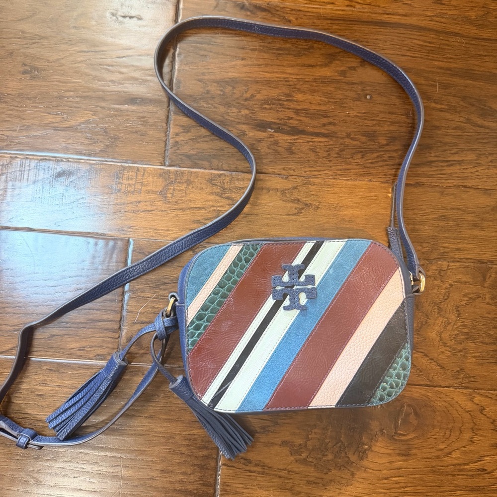 Tory Burch Striped Mixed Media Crossbody Bag